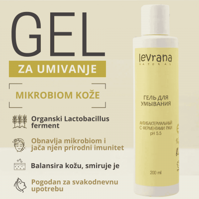 LEVRANA Mikrobiomski gel za umivanje osetljiva i problematična koža lica