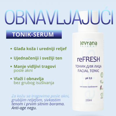 LEVRANA Obnavljajući tonik za glađu kožu, blaži izgled sitnih bora i ujednačeniji ten 150 ml