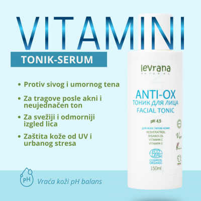 Levrana Anti-OX tonik sa fotostabilnim vitaminom C za siv, umoran i neujednačen ten 150 ml