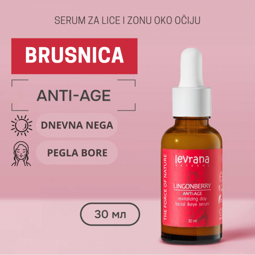 LEVRANA dnevni serum za lice BRUSNICA ANTI-AGE organic certified