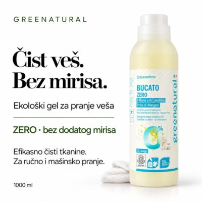 GREENATURAL Ekološki gel za pranje veša 0% aroma, Alergen tested, ICEA 1000 ml