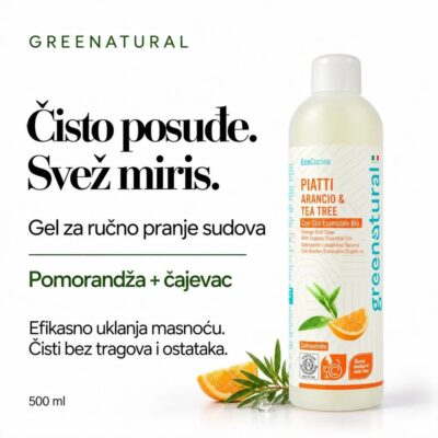 GREENATURAL Gel za pranje posuđa na bazi etarskog ulja Pomorandža i čajevac 500 ml