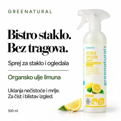 GREENATURAL Sredstvo za čišćenje stakla sa organskim esencijalnim uljima 500ml