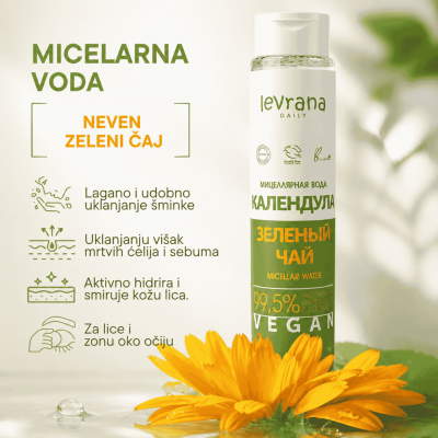 Levrana micelarna voda za nežno čišćenje i svežinu kože Neven i zeleni čaj 350 ml