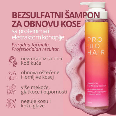 PRO BIO HAIR Bezsulfatni šampon za obnovu kose sa proteinima i konopljom 350 ml