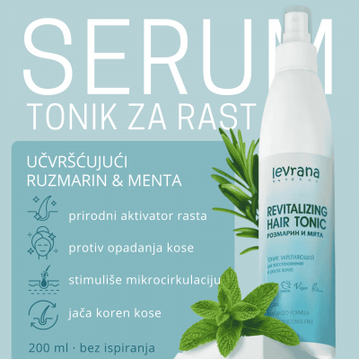 Levrana Aktivni tonik serum za jačanje i rast kose Ruzmarin i menta 200 ml