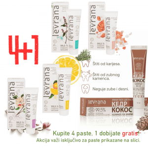 Levrana 4+1 GRATIS kupite 4 organske paste, dobijate KEDAR kokos pastu gratis