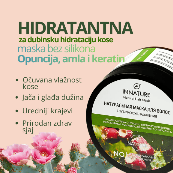 Maska bez silikona za dubinsku hidrataciju kose Opuncija, amla i keratin 250 ml