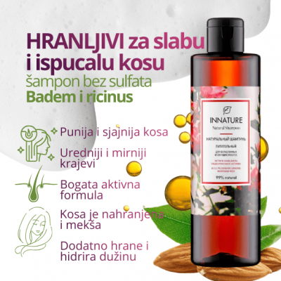 Hranljivi šampon bez sulfata za slabu i ispucalu kosu Badem i ricinus 250 ml