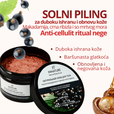 INNATURE Solni piling — makadamija, crna ribizla i so Mrtvog mora