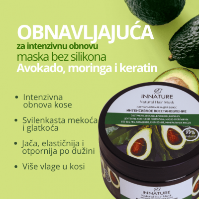 INNATURE Maska za kosu bez silikona — avokado, moringa, keratin
