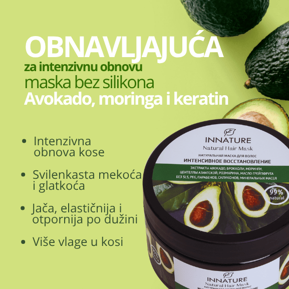 Maska bez silikona za intenzivnu obnovu kose Avokado, moringa i keratin 250 ml