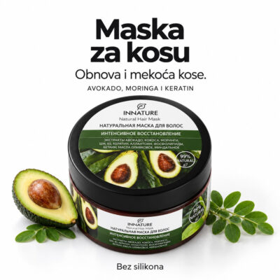 INNATURE Maska za kosu bez silikona Avokado, moringa, keratin 250 ml