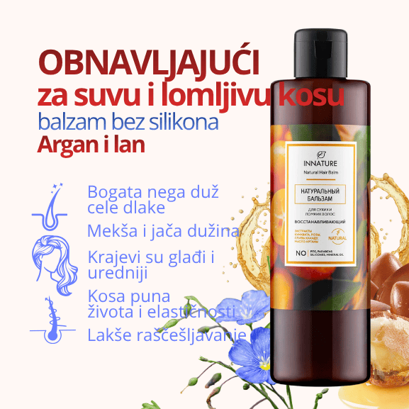 Obnavljajući balzam bez silikona za suvu i lomljivu kosu Argan i lan 250 ml