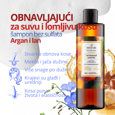 Obnavljajući šampon bez sulfata za suvu i lomljivu kosu Argan i lan 250 ml