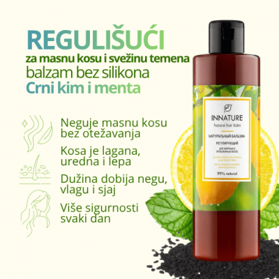 Regulišući balzam bez silikona za masnu kosu, lakoću i svežinu Crni kim i menta 250 ml