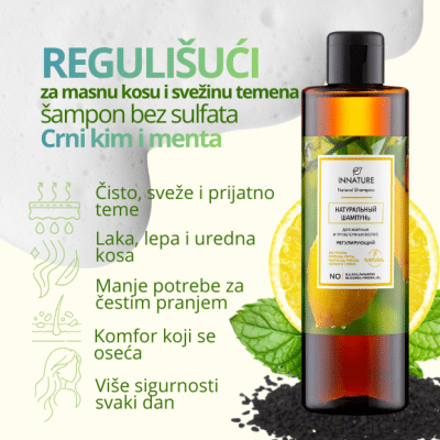Regulišući šampon bez sulfata za masnu kosu i sveže teme Crni kim i menta 250 ml