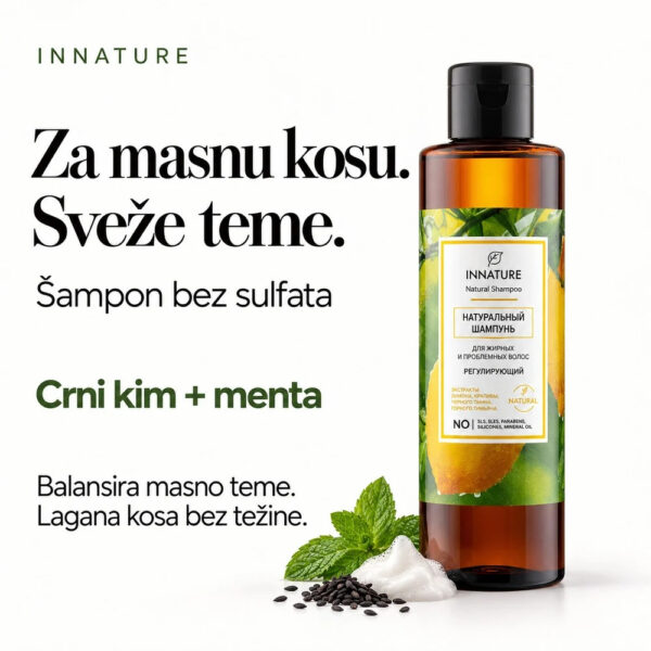 INNATURE Šampon bez sulfata Crni kim i menta 250 ml