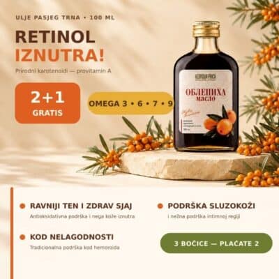 2+1 GRATIS hladno ceđeno ulje OBLEPIHA (Pasji trn) 100 ml BETA KAROTEN