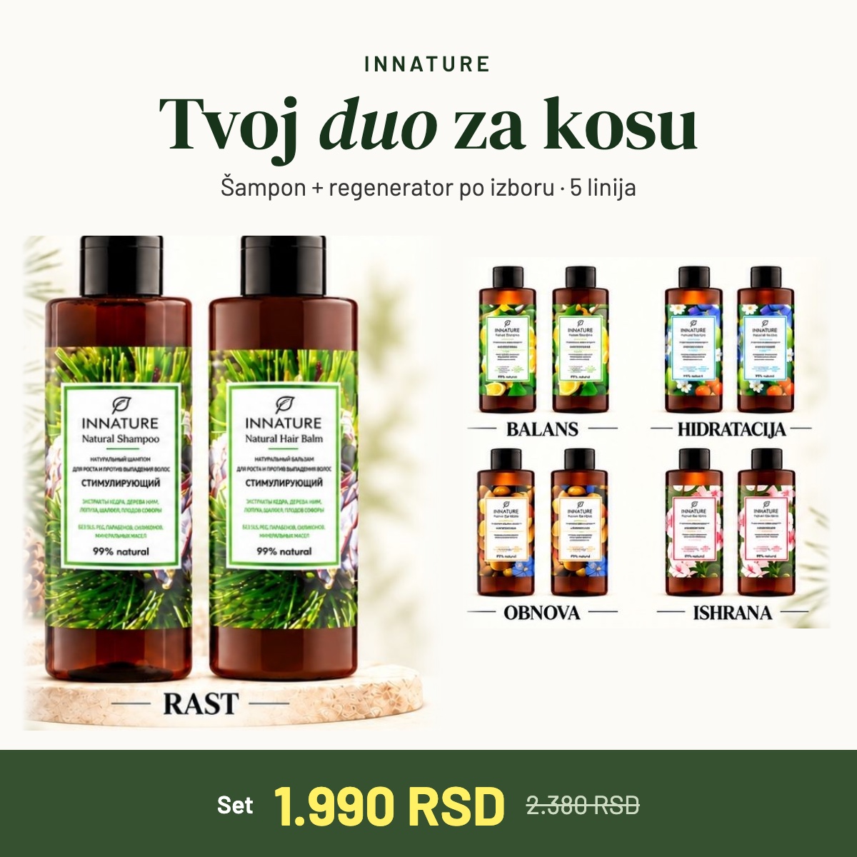 INNATURE Duo za kosu — šampon + regenerator po izboru